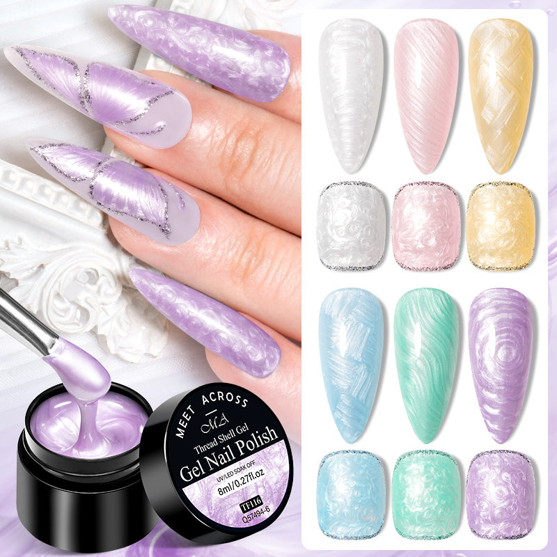 3D Thread Shell Gel Nail Polish - White, Pink, Purple Pearl