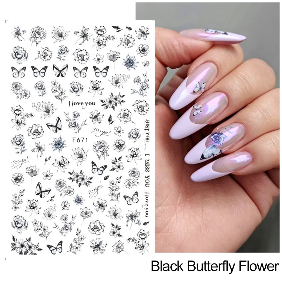 3D Nail Art Decals: Vintage Roses & Butterflies Stickers