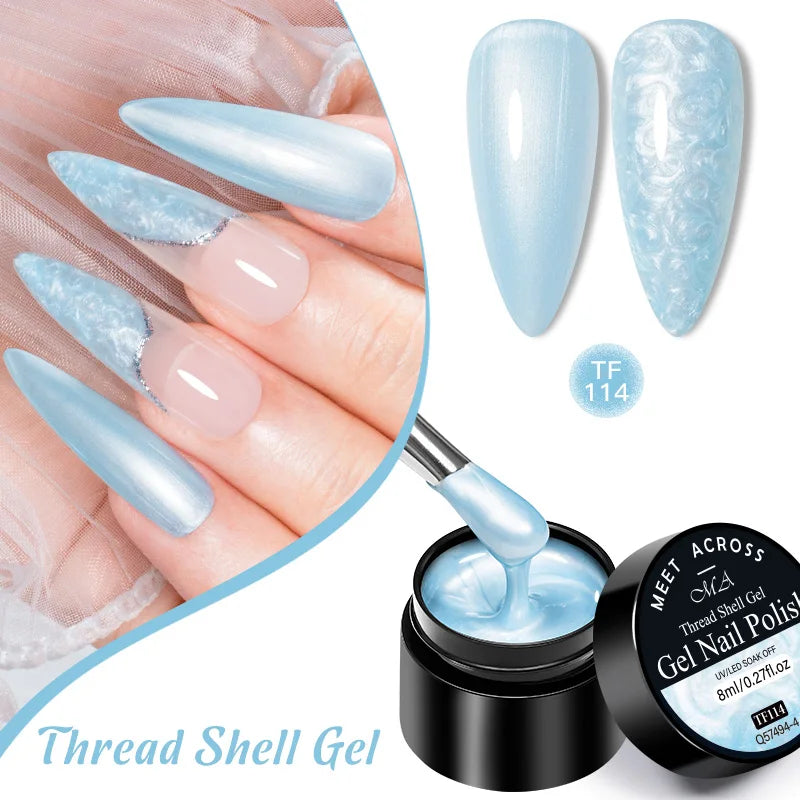 3D Thread Shell Gel Nail Polish - White, Pink, Purple Pearl