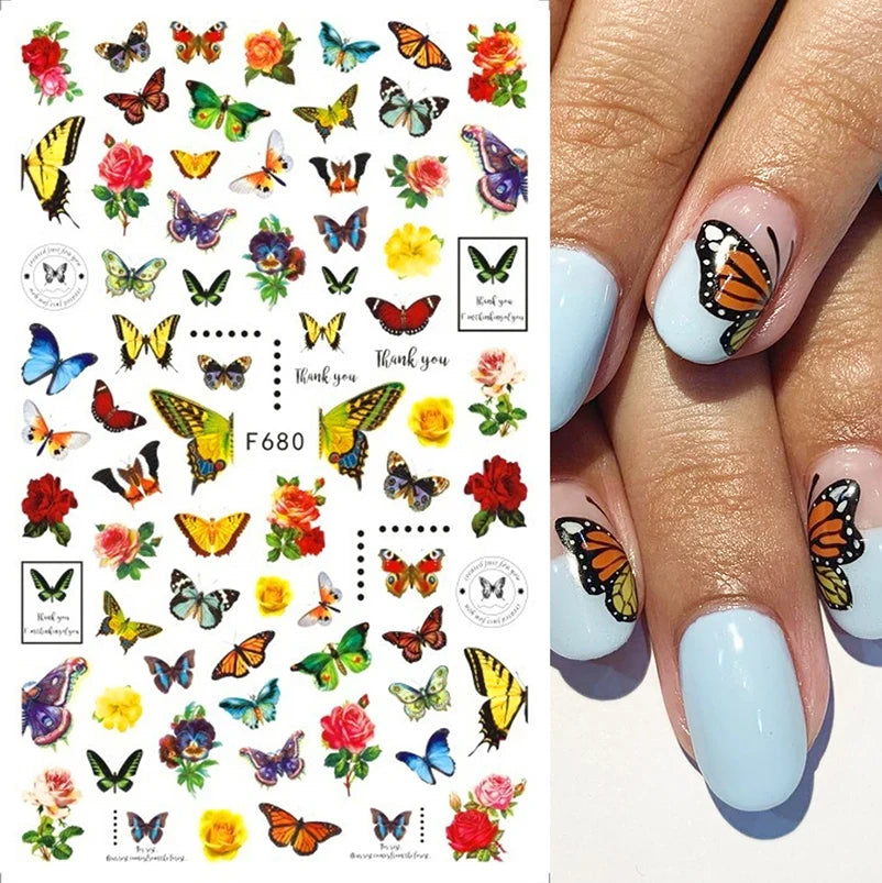 3D Nail Art Decals: Vintage Roses & Butterflies Stickers