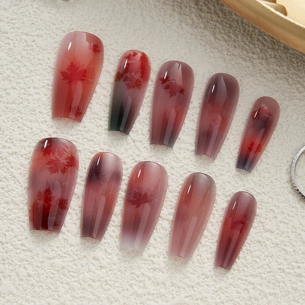 Chinese Poetry Design False Nails - 10Pcs Bamboo Acrylic Set