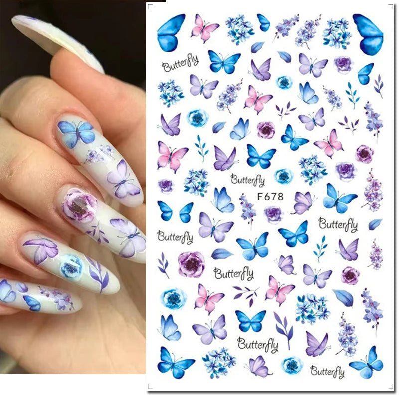 3D Nail Art Decals: Vintage Roses & Butterflies Stickers