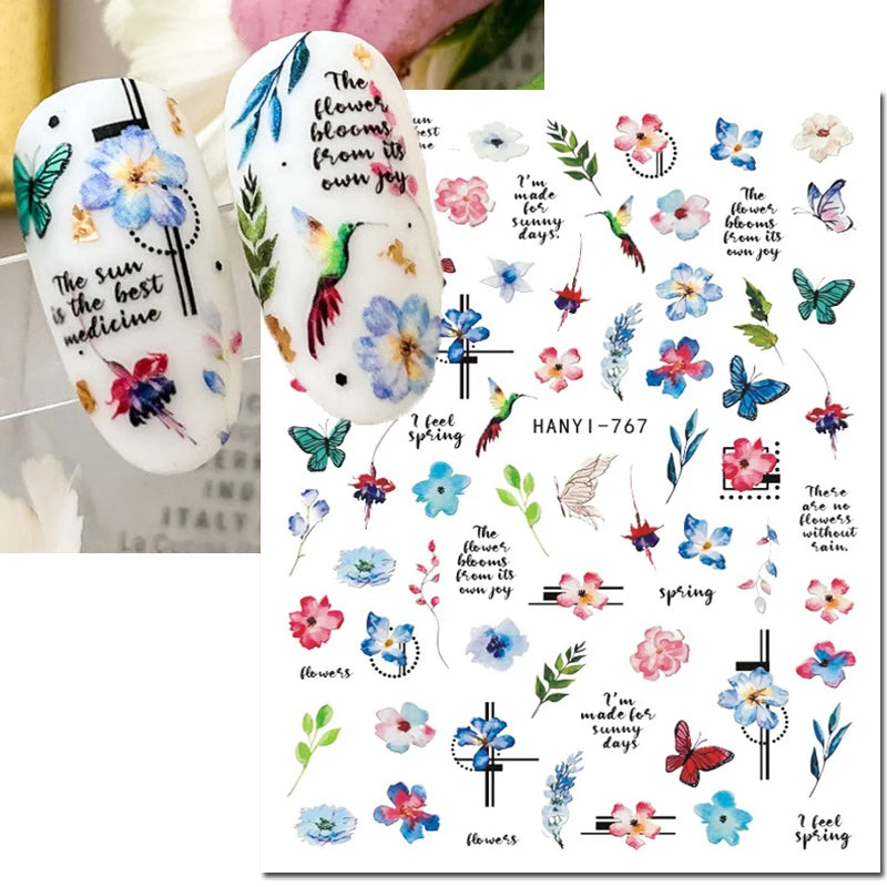 3D Nail Art Decals: Vintage Roses & Butterflies Stickers