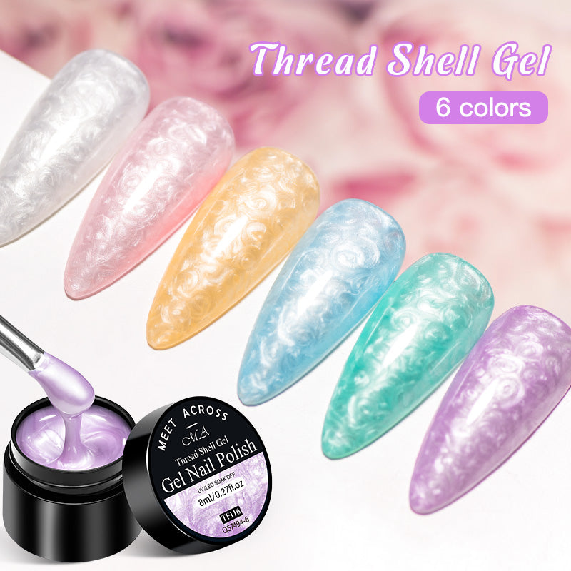 3D Thread Shell Gel Nail Polish - White, Pink, Purple Pearl