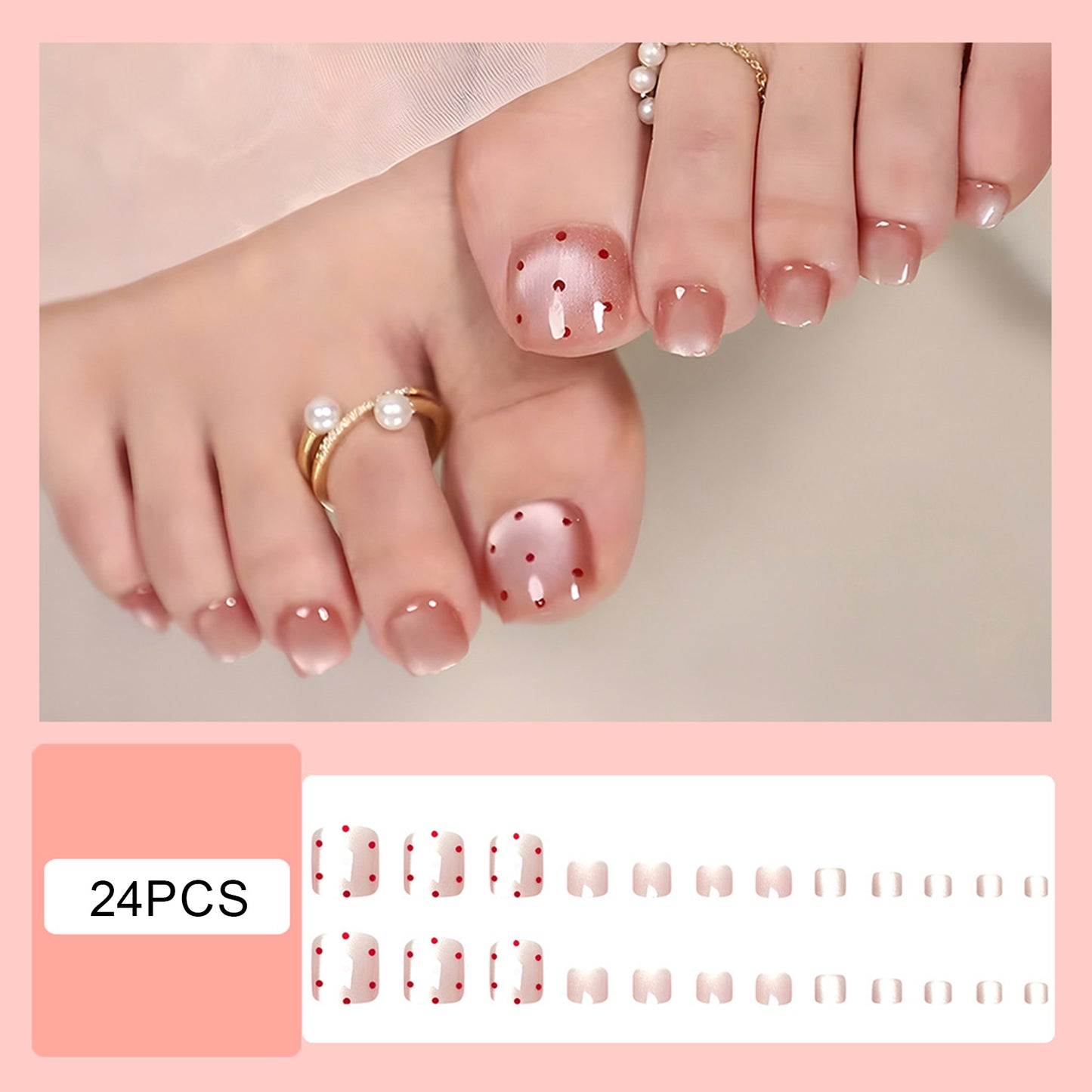 Light Pink Cat's Eye Press On Toenails - 24pcs Korean Style