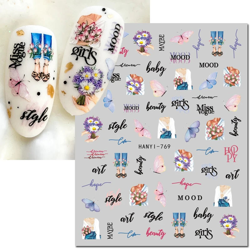 3D Nail Art Decals: Vintage Roses & Butterflies Stickers