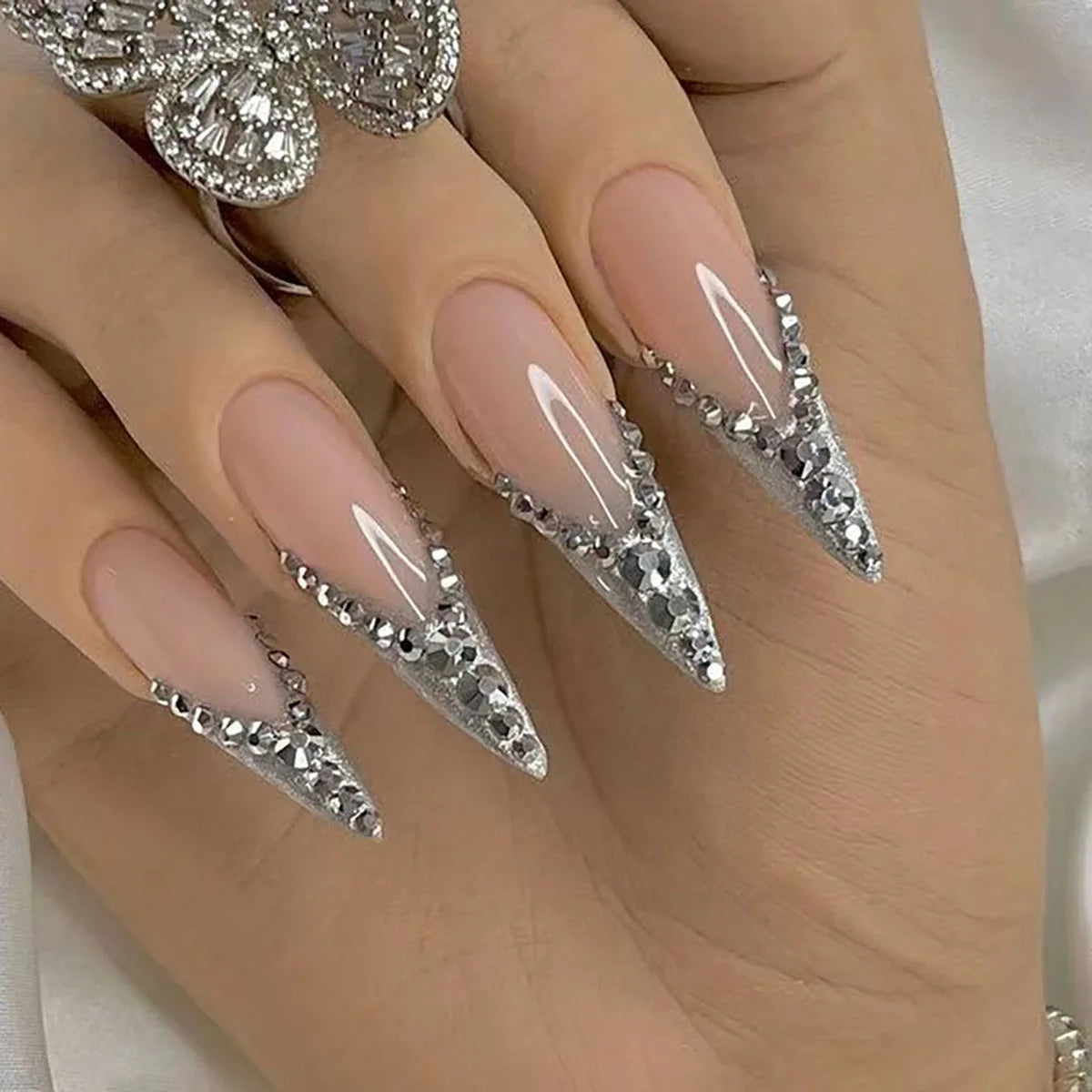 Long Stiletto Almond False Nails - 24Pcs with Glue