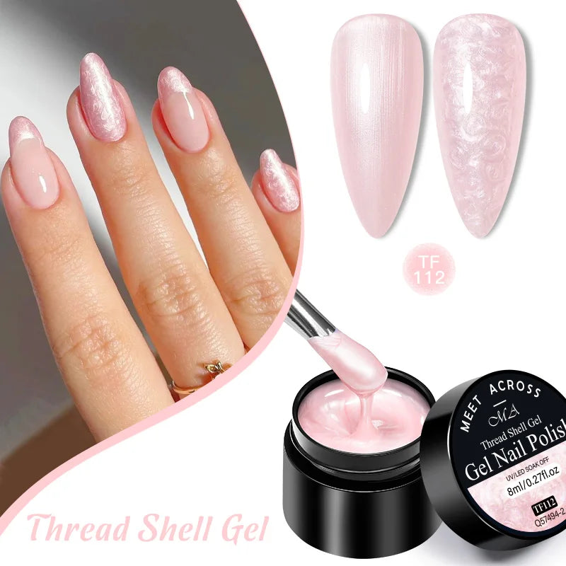 3D Thread Shell Gel Nail Polish - White, Pink, Purple Pearl