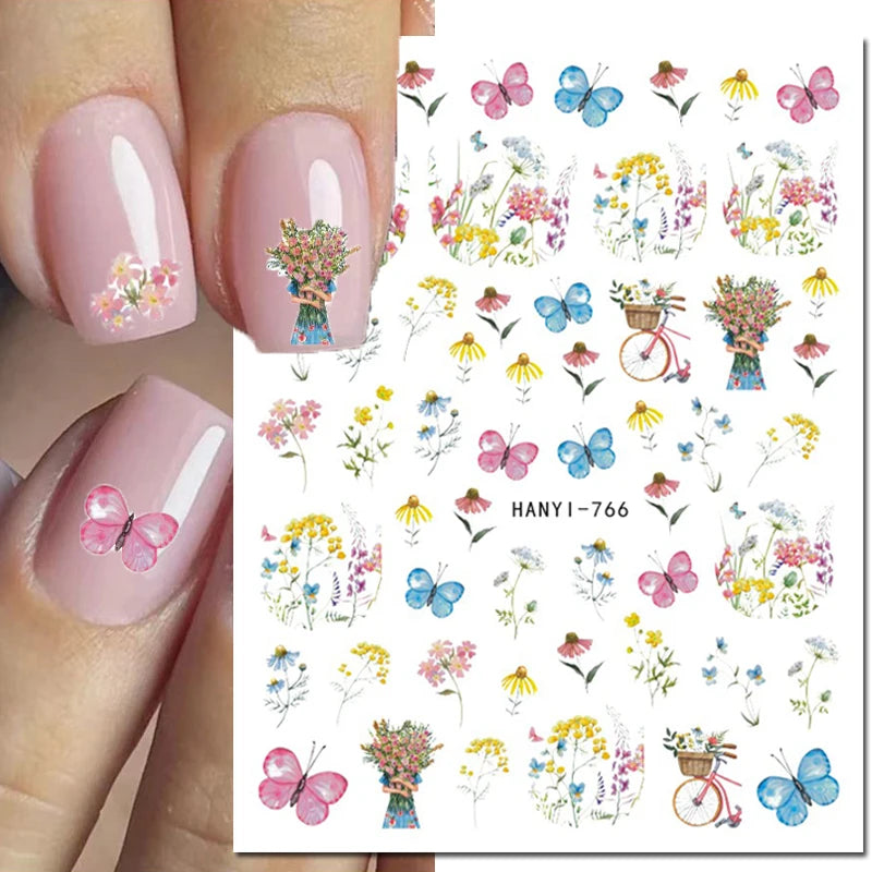 3D Nail Art Decals: Vintage Roses & Butterflies Stickers