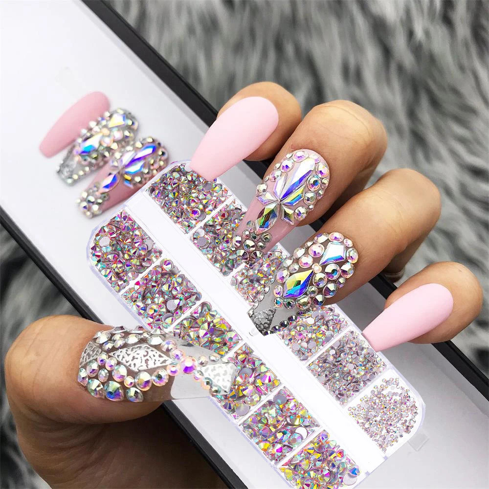 Nail Gems Kit 2400pcs: Sparkling Rhinestones with Organizer