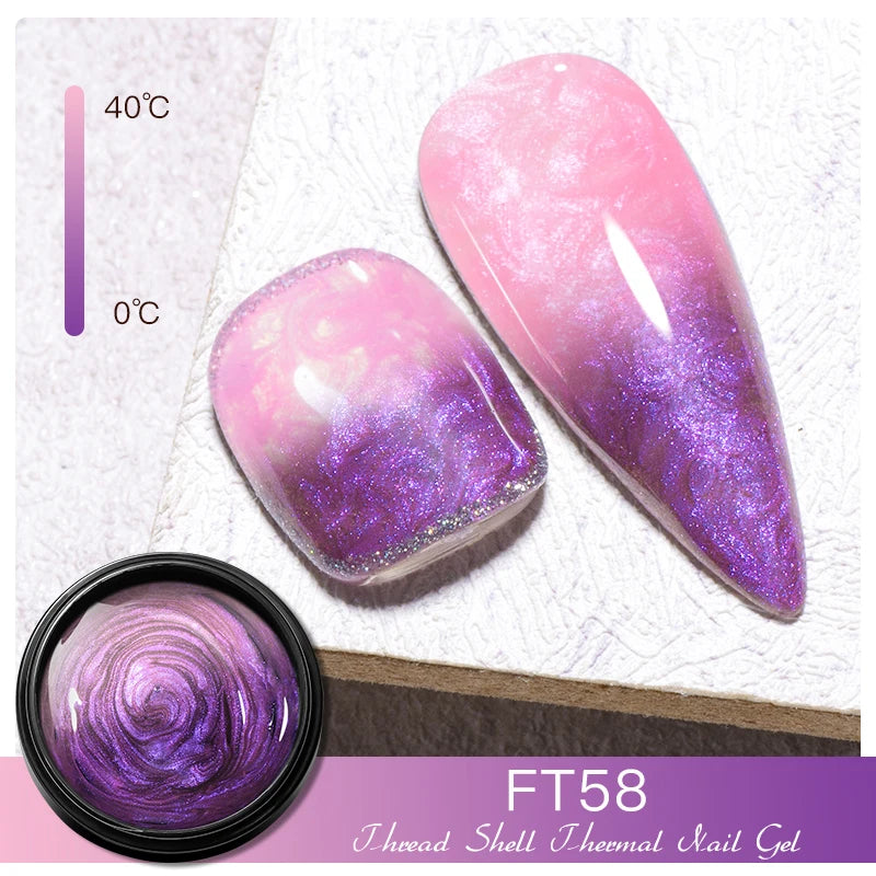 3D Thread Shell Gel Nail Polish - White, Pink, Purple Pearl