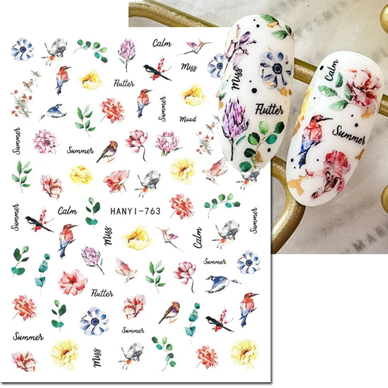 3D Nail Art Decals: Vintage Roses & Butterflies Stickers