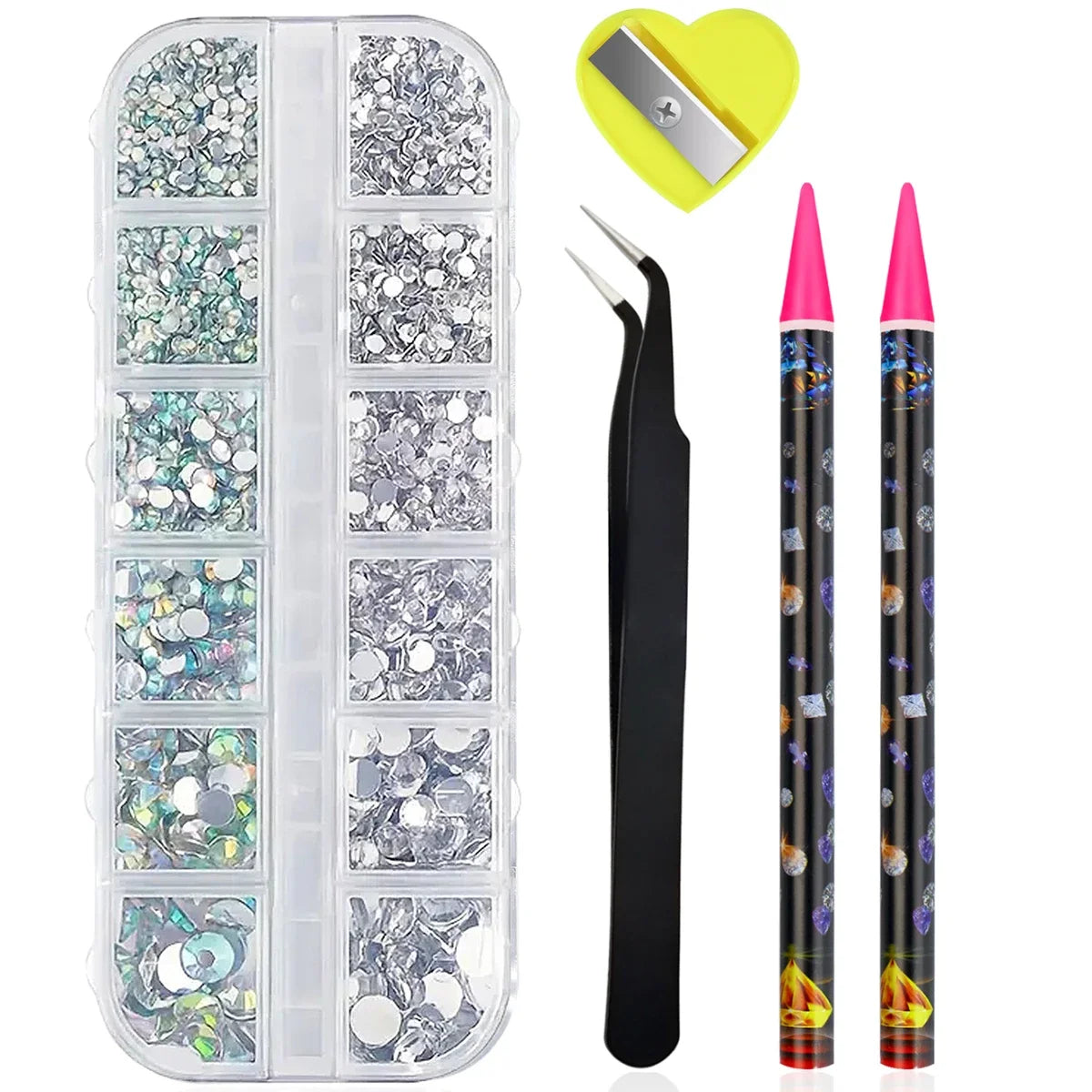 3D Nail Rhinestones Kit: AB & Clear Crystal Gems