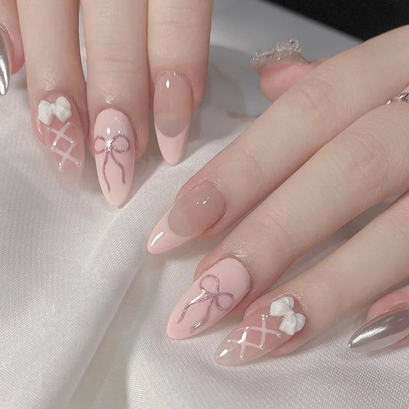 Long Stiletto Almond False Nails - 24Pcs with Glue