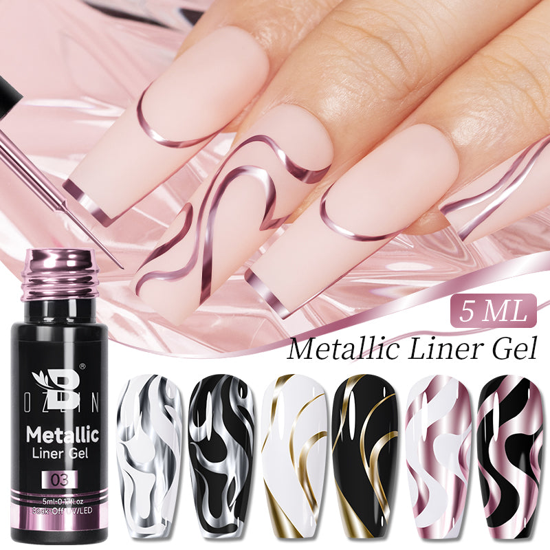 Gel Nail Polish Metallic Liner Gel: Gold & Silver Chrome Nail Polish