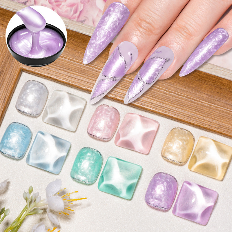 3D Thread Shell Gel Nail Polish - White, Pink, Purple Pearl