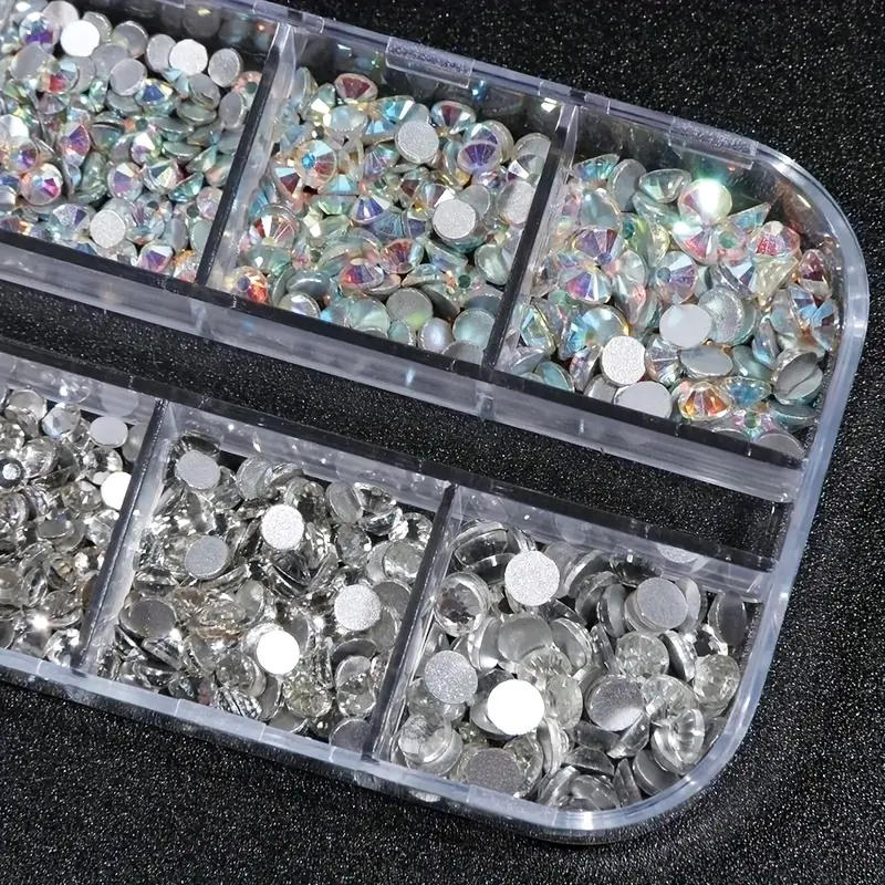 3D Nail Rhinestones Kit: AB & Clear Crystal Gems