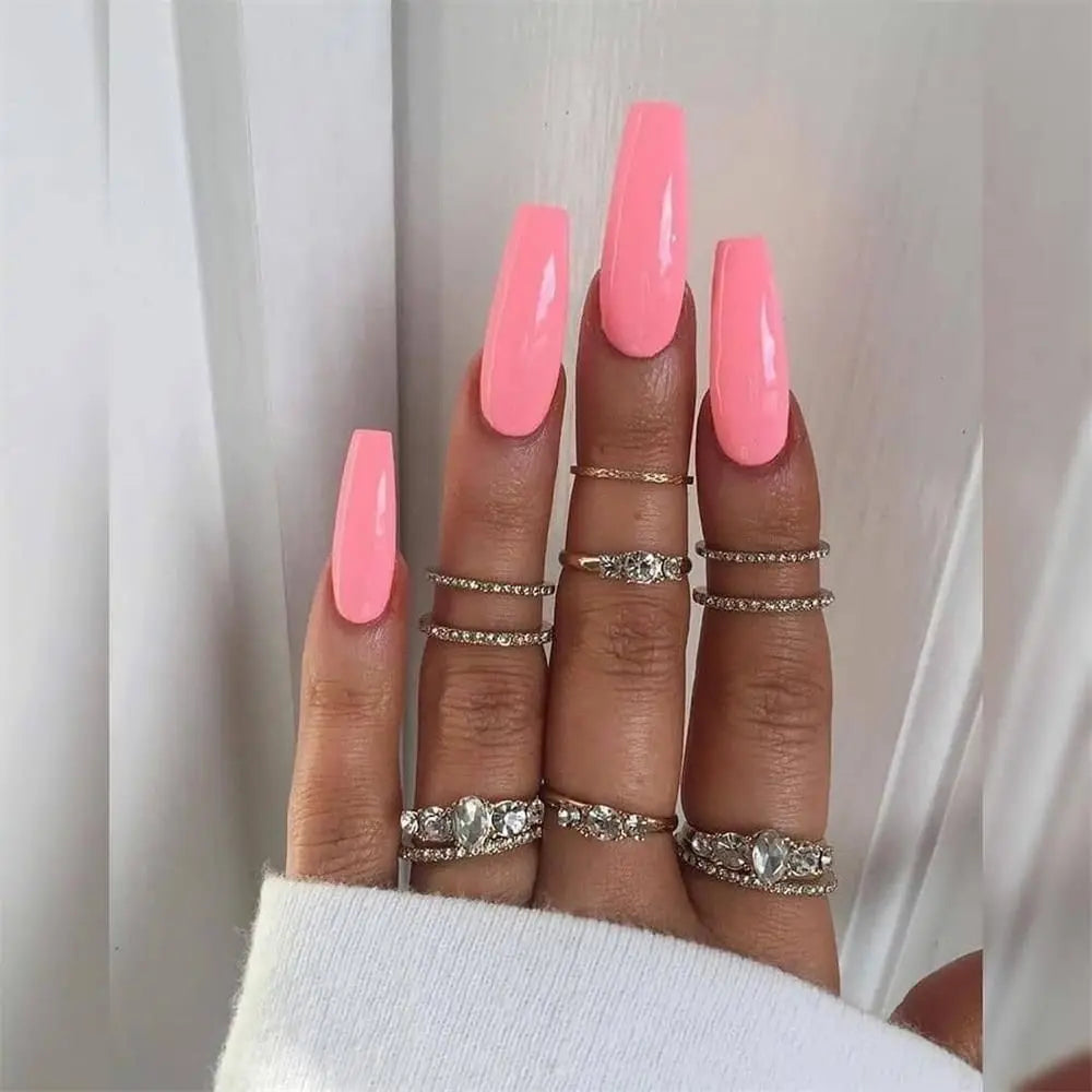 Nail Extension: Coffin Ballerina False Nails Set - 24Pcs Full Cover Tips