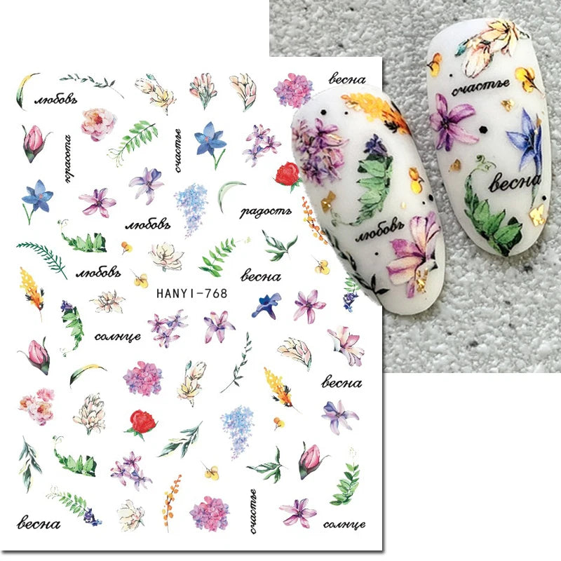 3D Nail Art Decals: Vintage Roses & Butterflies Stickers