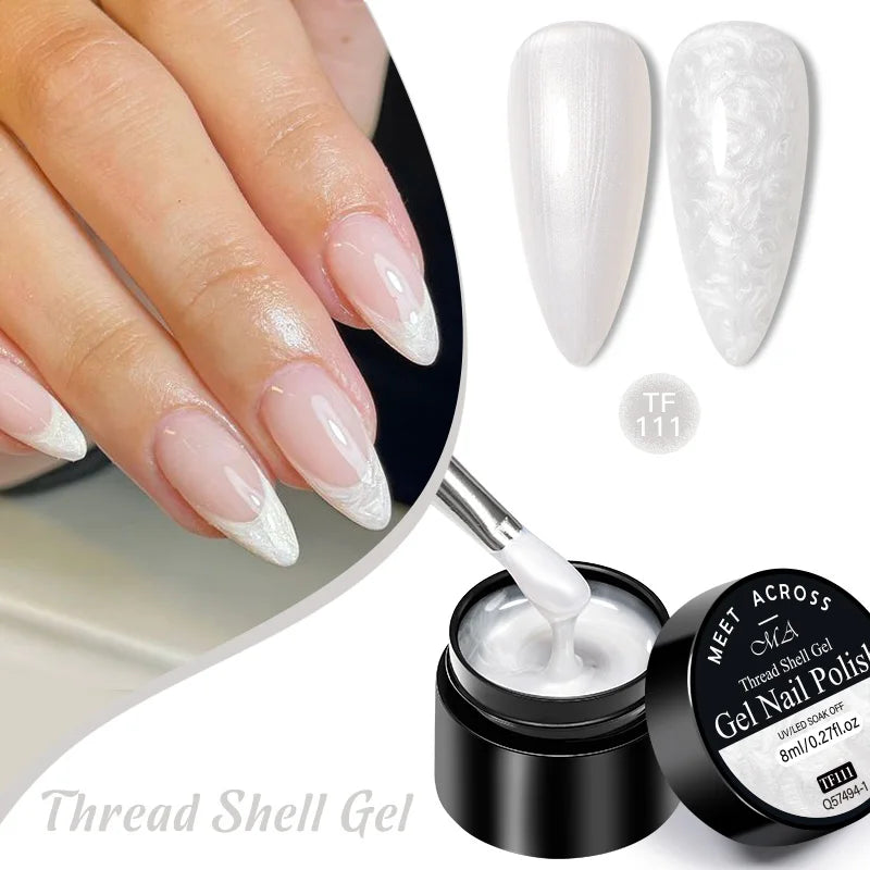 3D Thread Shell Gel Nail Polish - White, Pink, Purple Pearl