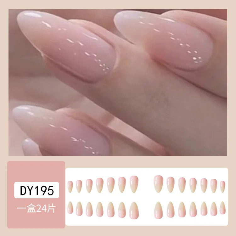 Long Stiletto Almond False Nails - 24Pcs with Glue