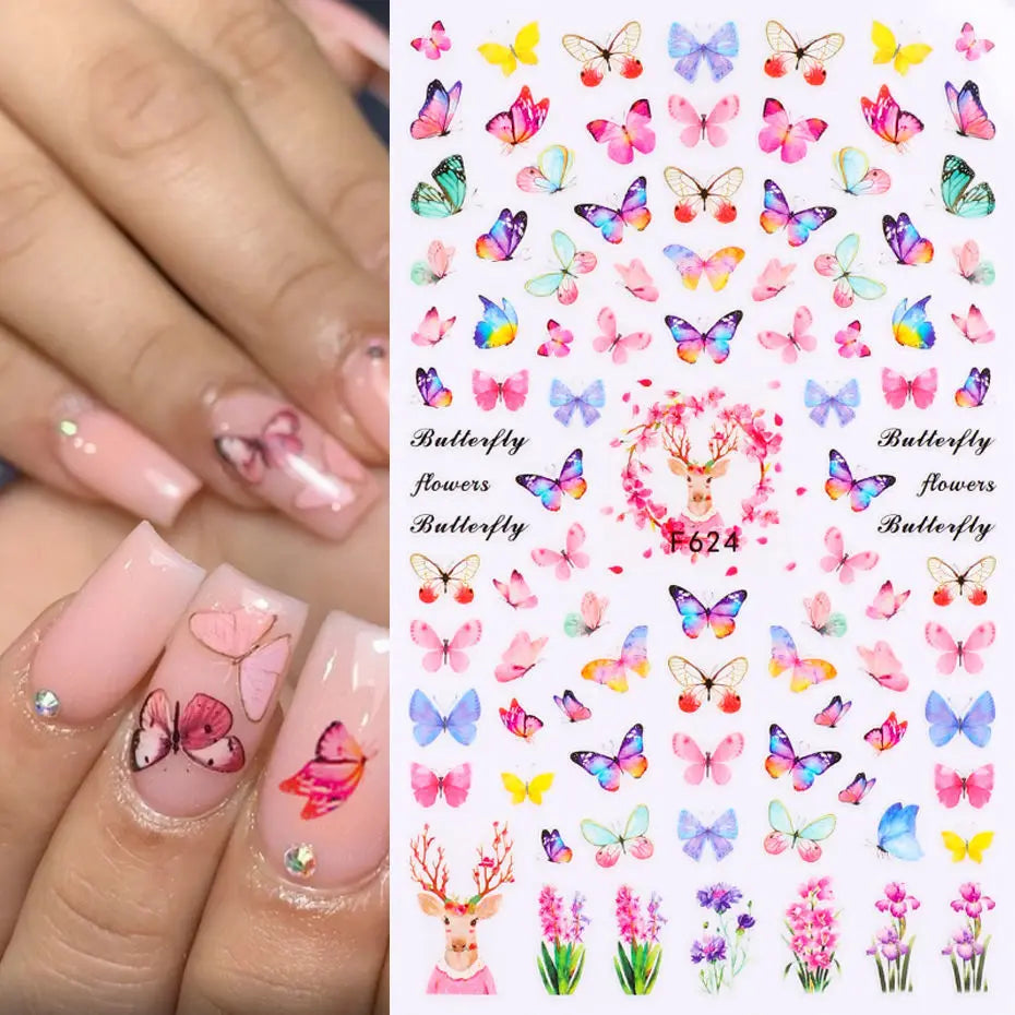 3D Nail Art Decals: Vintage Roses & Butterflies Stickers