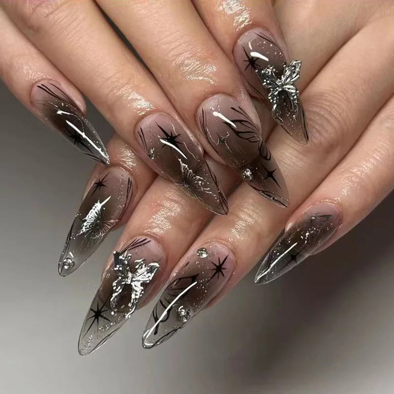 Long Stiletto Almond False Nails - 24Pcs with Glue