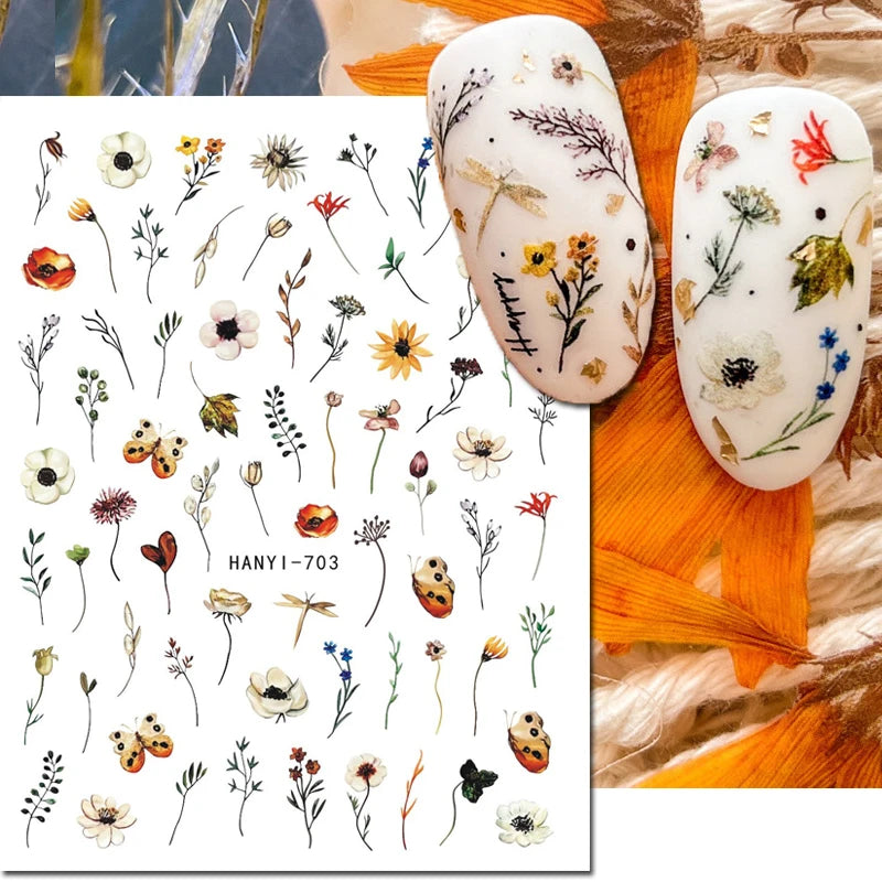 3D Nail Art Decals: Vintage Roses & Butterflies Stickers