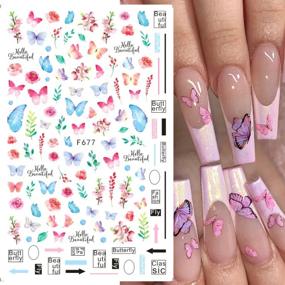 3D Nail Art Decals: Vintage Roses & Butterflies Stickers