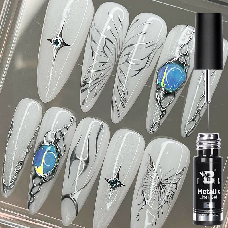 Gel Nail Polish Metallic Liner Gel: Gold & Silver Chrome Nail Polish