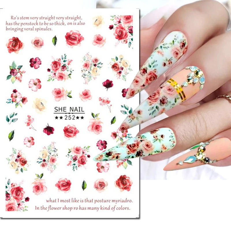 3D Nail Art Decals: Vintage Roses & Butterflies Stickers