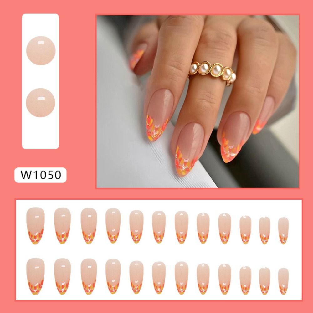 Pressed Nails - Long Almond Gold Glitter French Tips