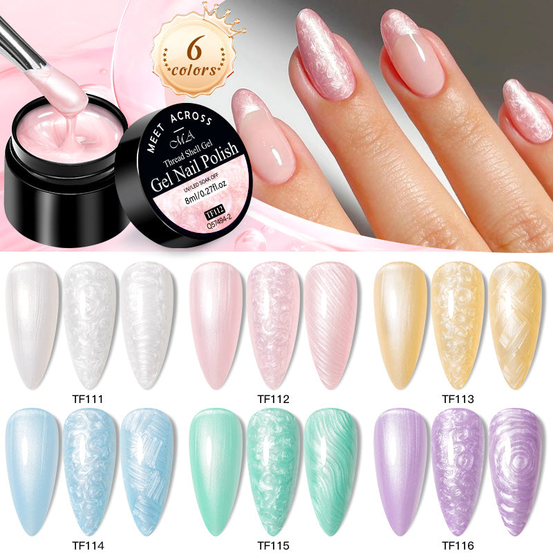 3D Thread Shell Gel Nail Polish - White, Pink, Purple Pearl