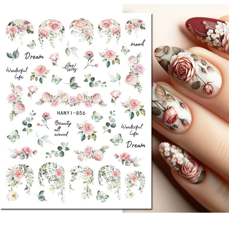 3D Nail Art Decals: Vintage Roses & Butterflies Stickers