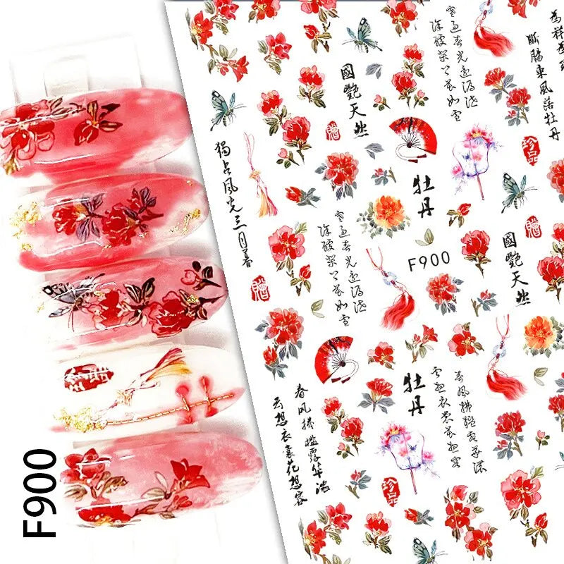 3D Nail Art Decals: Vintage Roses & Butterflies Stickers