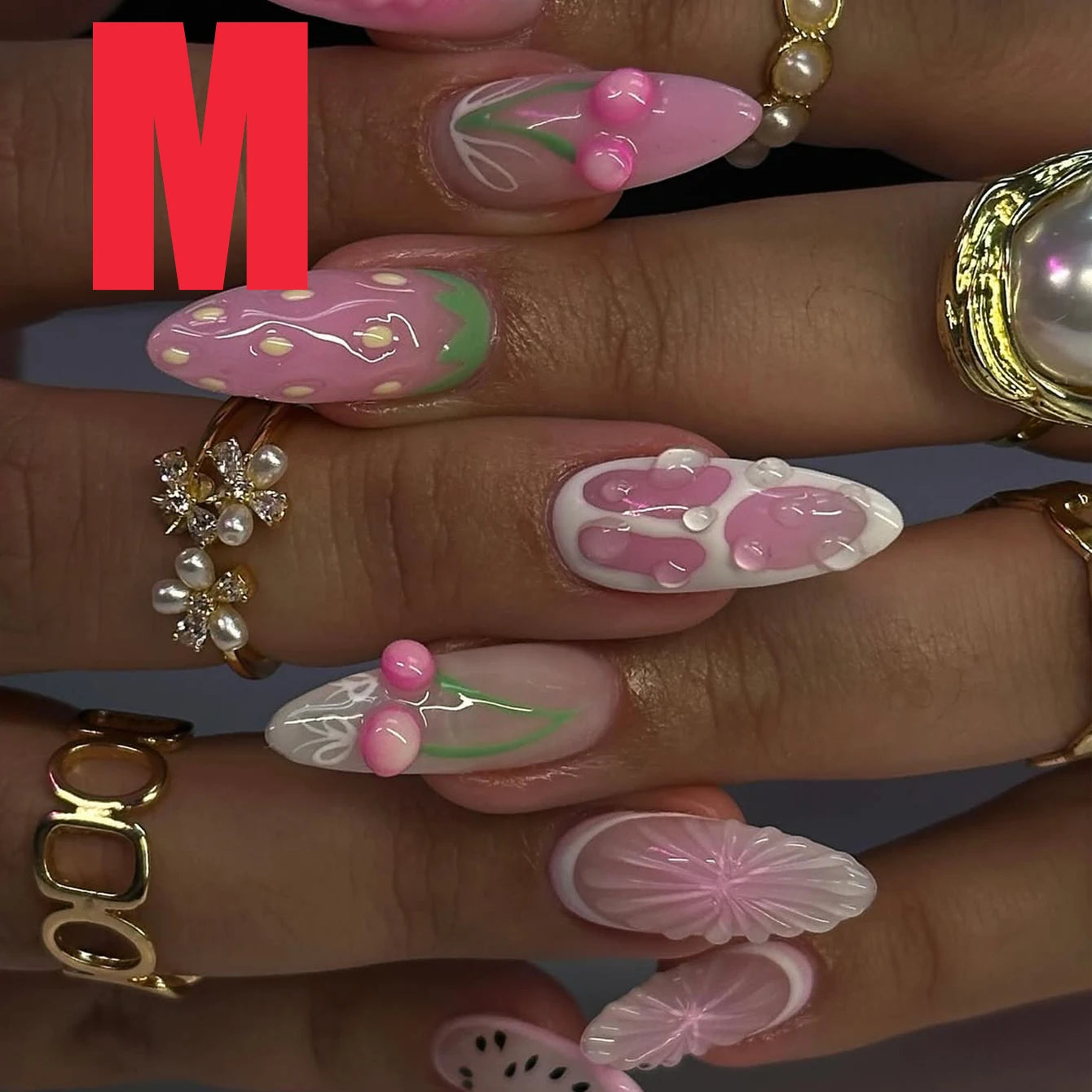 Pressed Nails - Almond Fruit Style Fake Nails