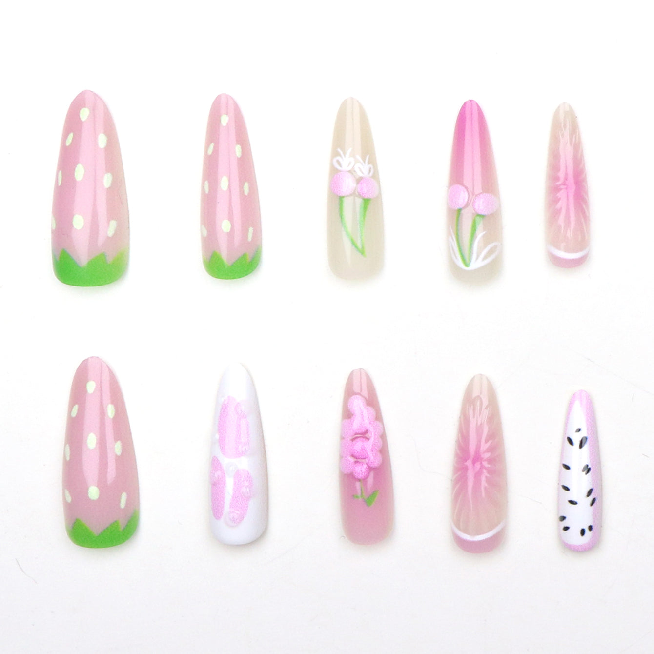 Pressed Nails - Almond Fruit Style Fake Nails