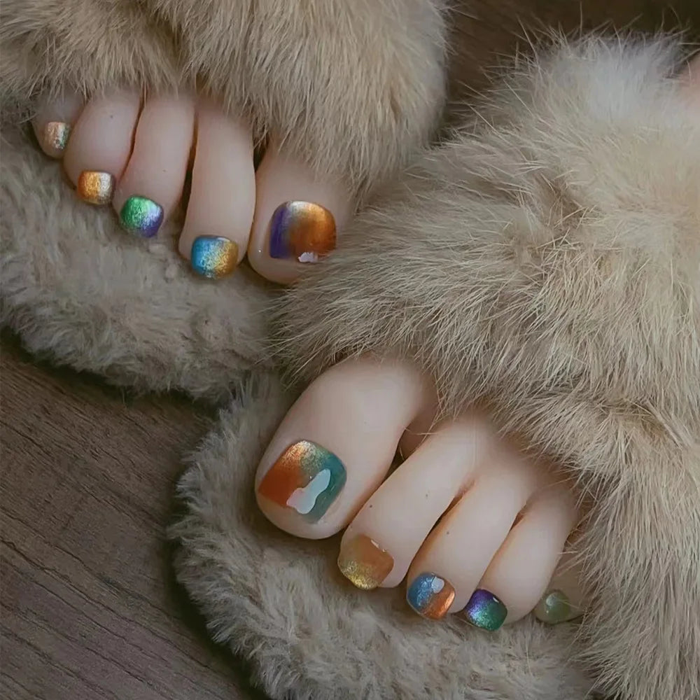 Light Pink Cat's Eye Press On Toenails - 24pcs Korean Style