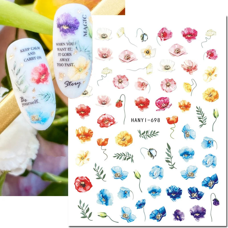 3D Nail Art Decals: Vintage Roses & Butterflies Stickers