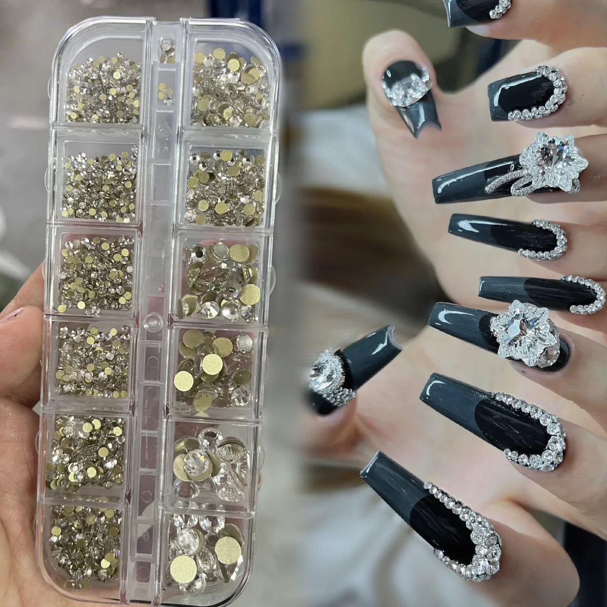 Nail Gems Kit 2400pcs: Sparkling Rhinestones with Organizer