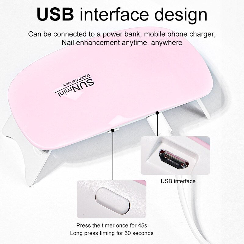 6W Mini Nail Dryer: Portable LED UV Lamp for Home Manicure