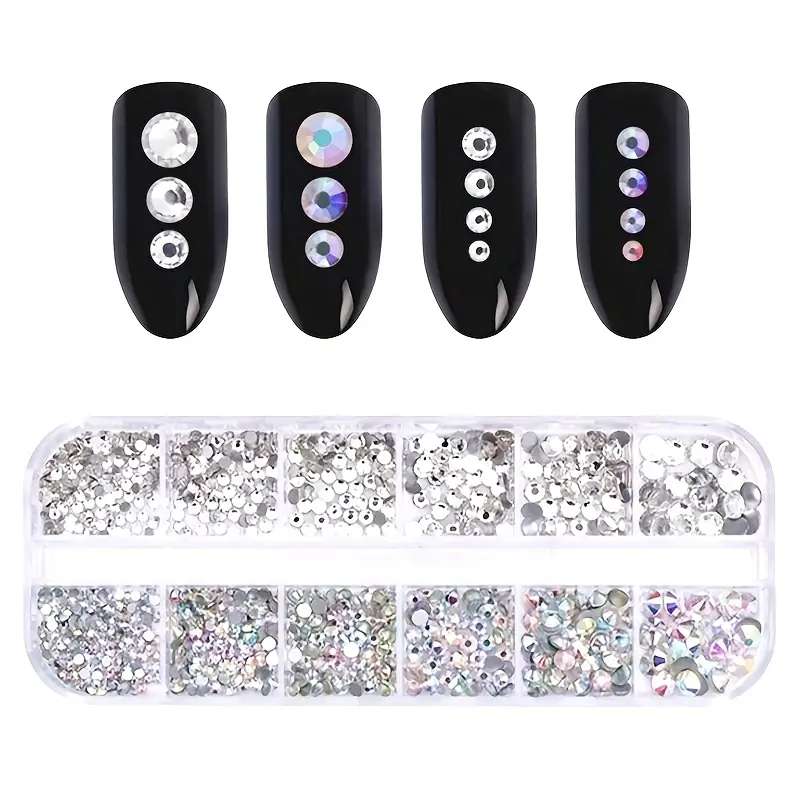 3D Nail Rhinestones Kit: AB & Clear Crystal Gems
