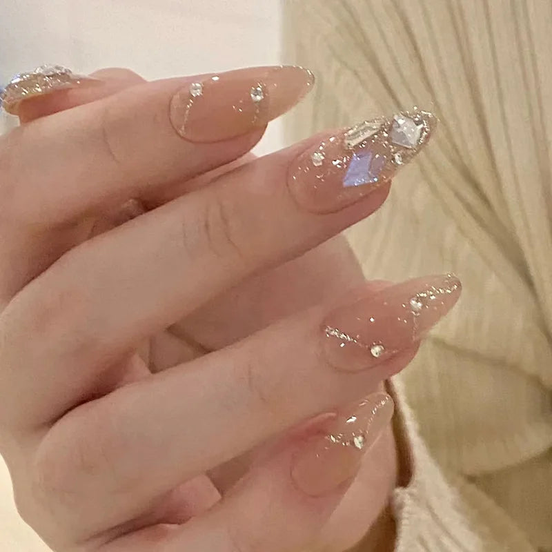 Long Stiletto Almond False Nails - 24Pcs with Glue