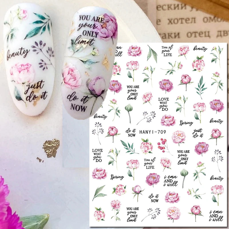 3D Nail Art Decals: Vintage Roses & Butterflies Stickers