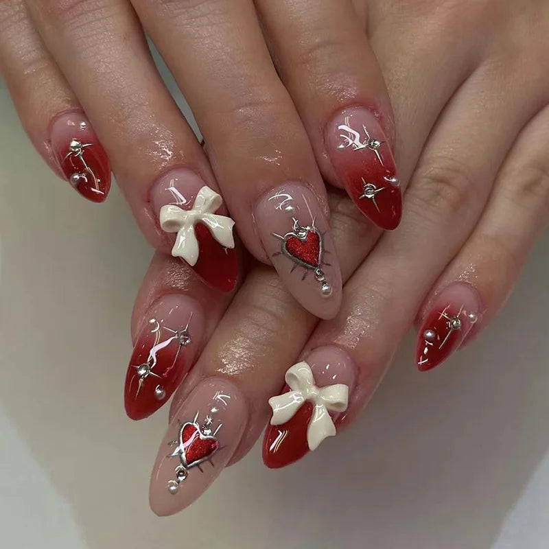 Long Stiletto Almond False Nails - 24Pcs with Glue