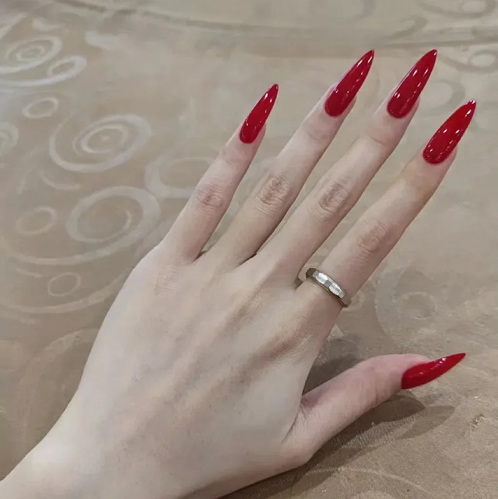 Long Stiletto Almond False Nails - 24Pcs with Glue