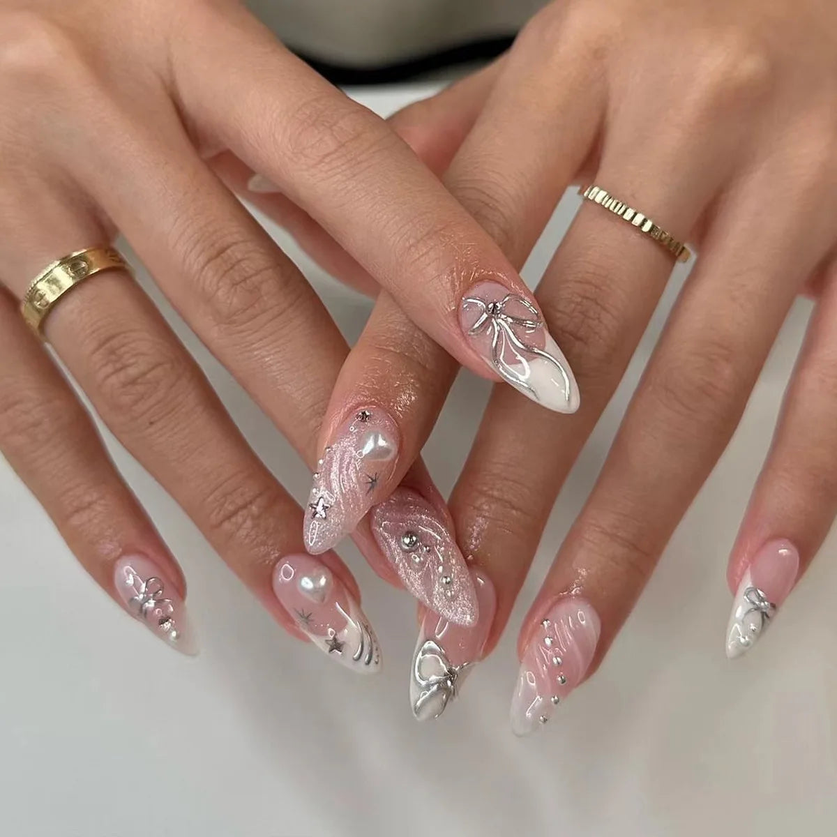 Long Stiletto Almond False Nails - 24Pcs with Glue
