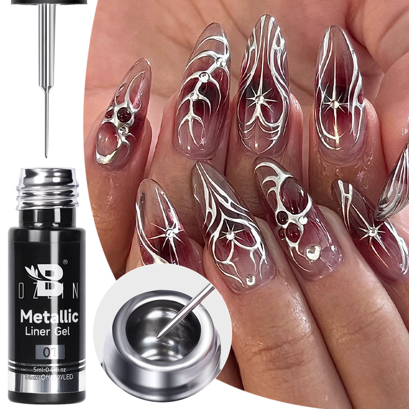 Gel Nail Polish Metallic Liner Gel: Gold & Silver Chrome Nail Polish