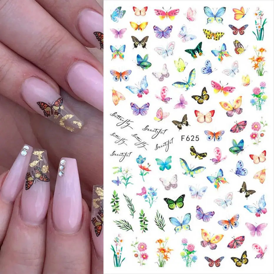3D Nail Art Decals: Vintage Roses & Butterflies Stickers