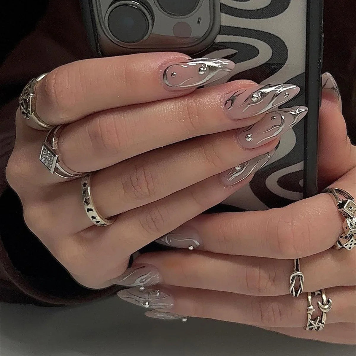 Long Stiletto Almond False Nails - 24Pcs with Glue